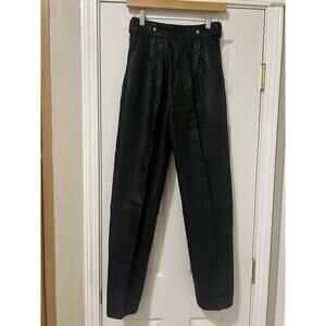 Vintage 1990s Norma Black Leather High Waist Pleated Panel Pants Size 10